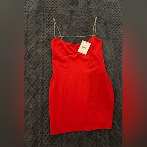 Nookie Red Mini Dress with Gold Chain Straps